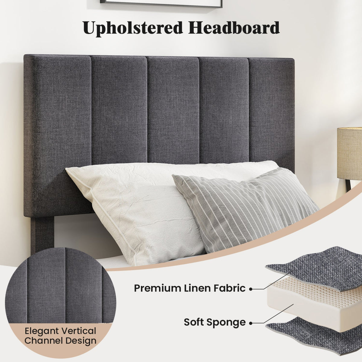 Upholstered Platform Bed with Adjustable Headboard - Twin Size