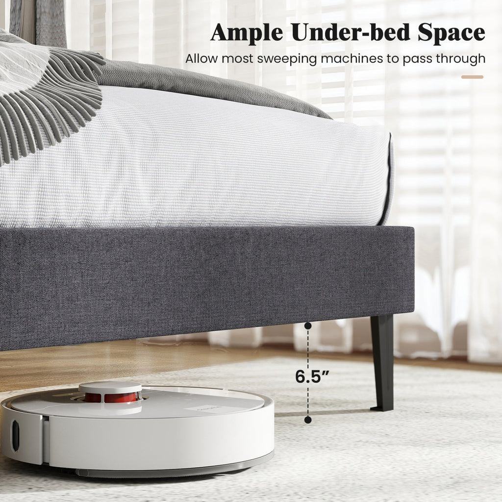 Upholstered Platform Bed with Adjustable Headboard - Twin Size