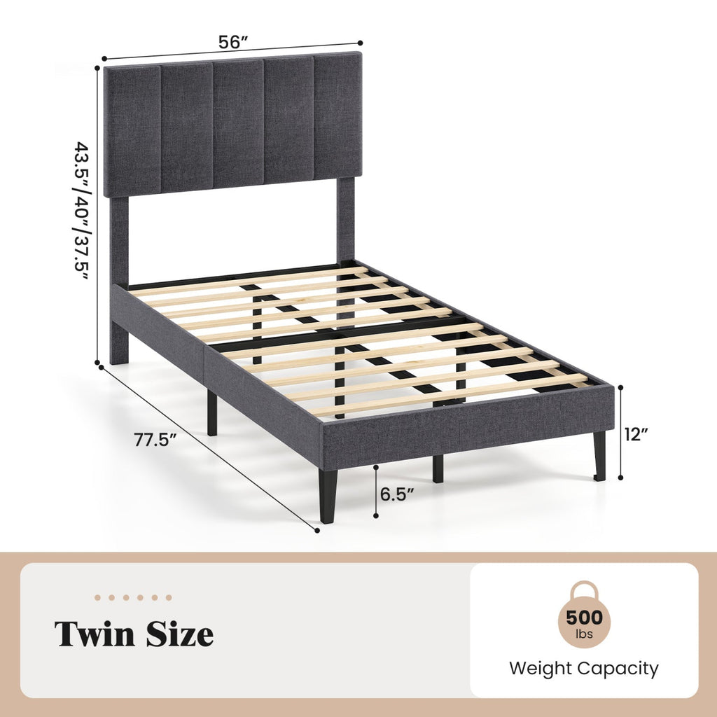 Upholstered Platform Bed with Adjustable Headboard - Twin Size