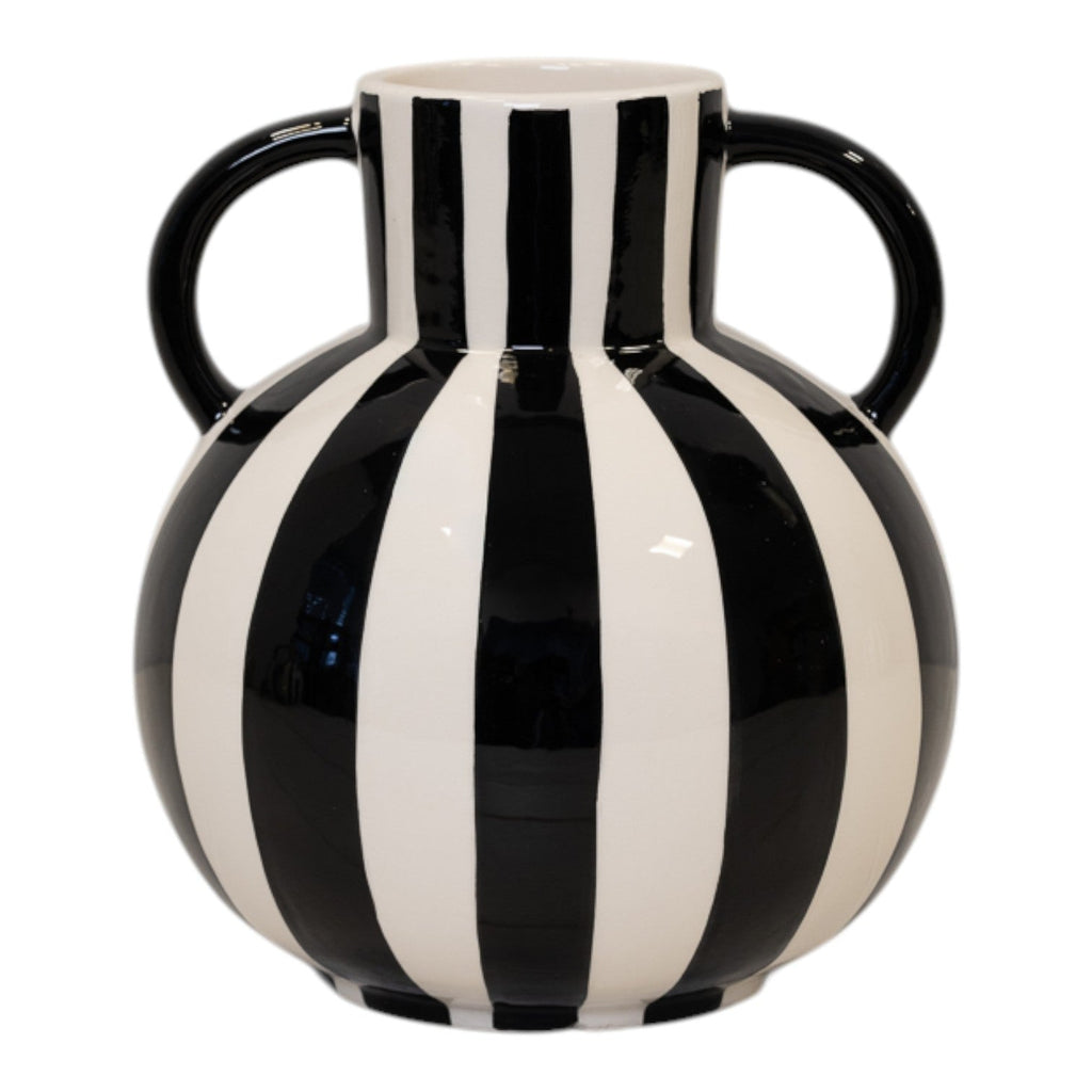 Black And White Striped Statement Vase.