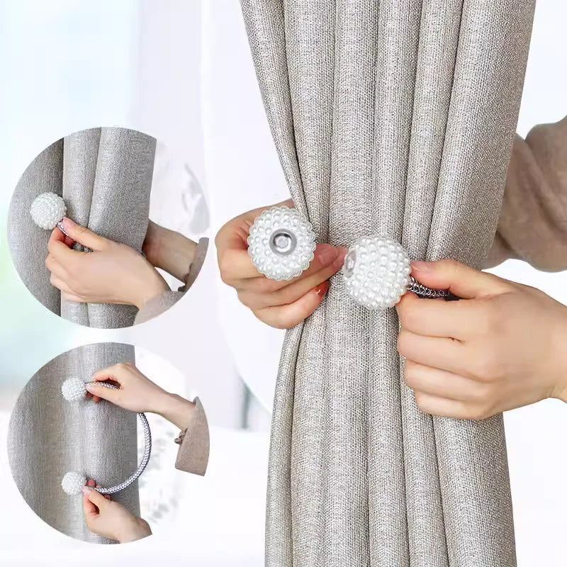 Concise Style Magnetic Curtain Tiebacks Pearl Ball Home Curtain Buckle European Decoration Weave Clips Rope Straps