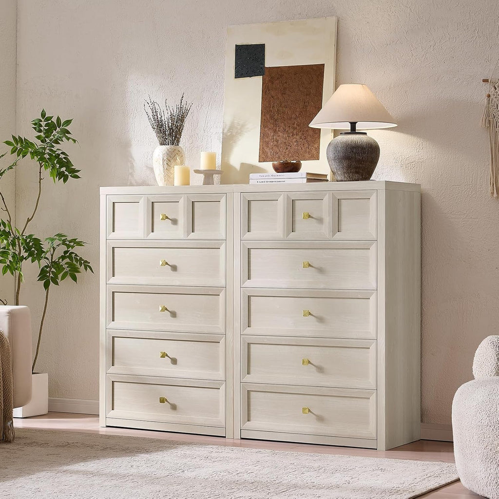 5 Drawer Dresser Grey White Modern Bedroom Storage