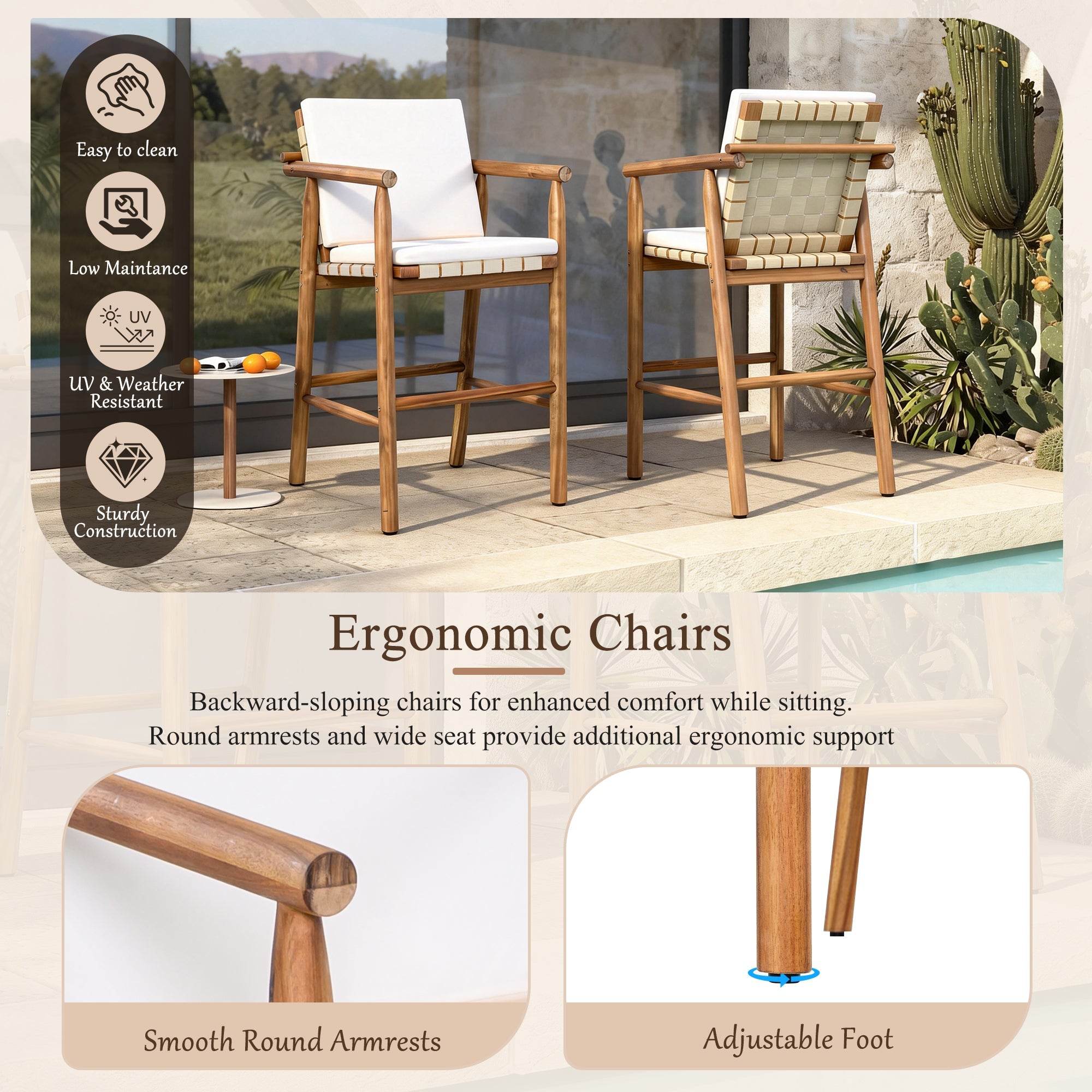 Outdoor Counter Height Bar Stools Chair Set of 2