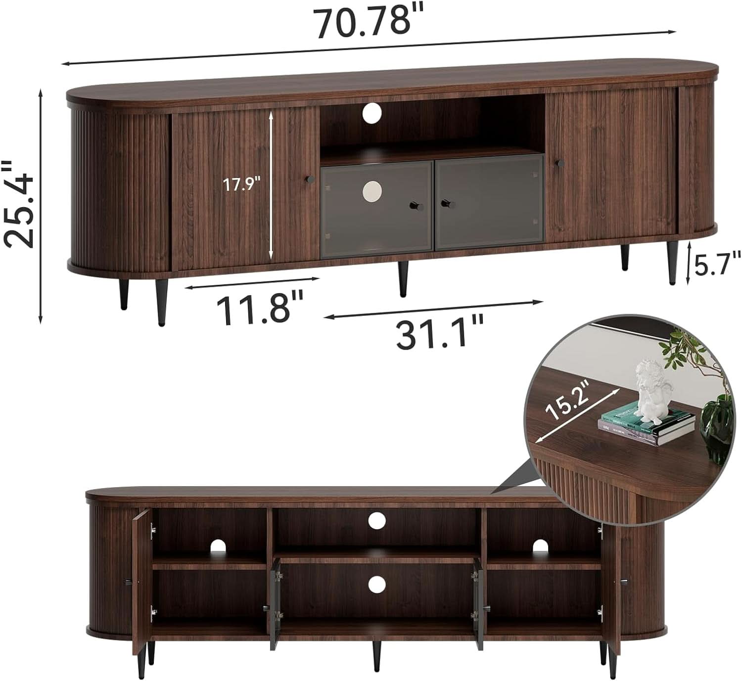Fluted Television Stand With Brown Calacatta Marble