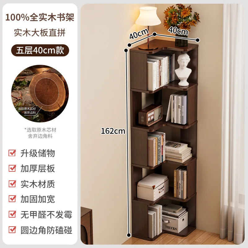 HYS solid wood corner bookshelf home living room corner cabinet wall corner storage rack bedroom simple bookcase