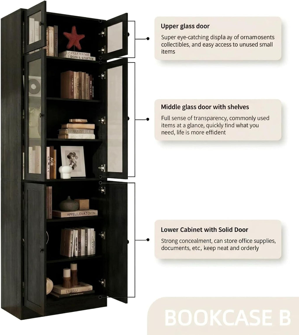 7 Tier Black Wooden Bookcase Bedroom Office Display