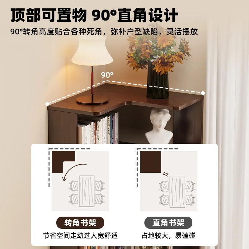 HYS solid wood corner bookshelf home living room corner cabinet wall corner storage rack bedroom simple bookcase