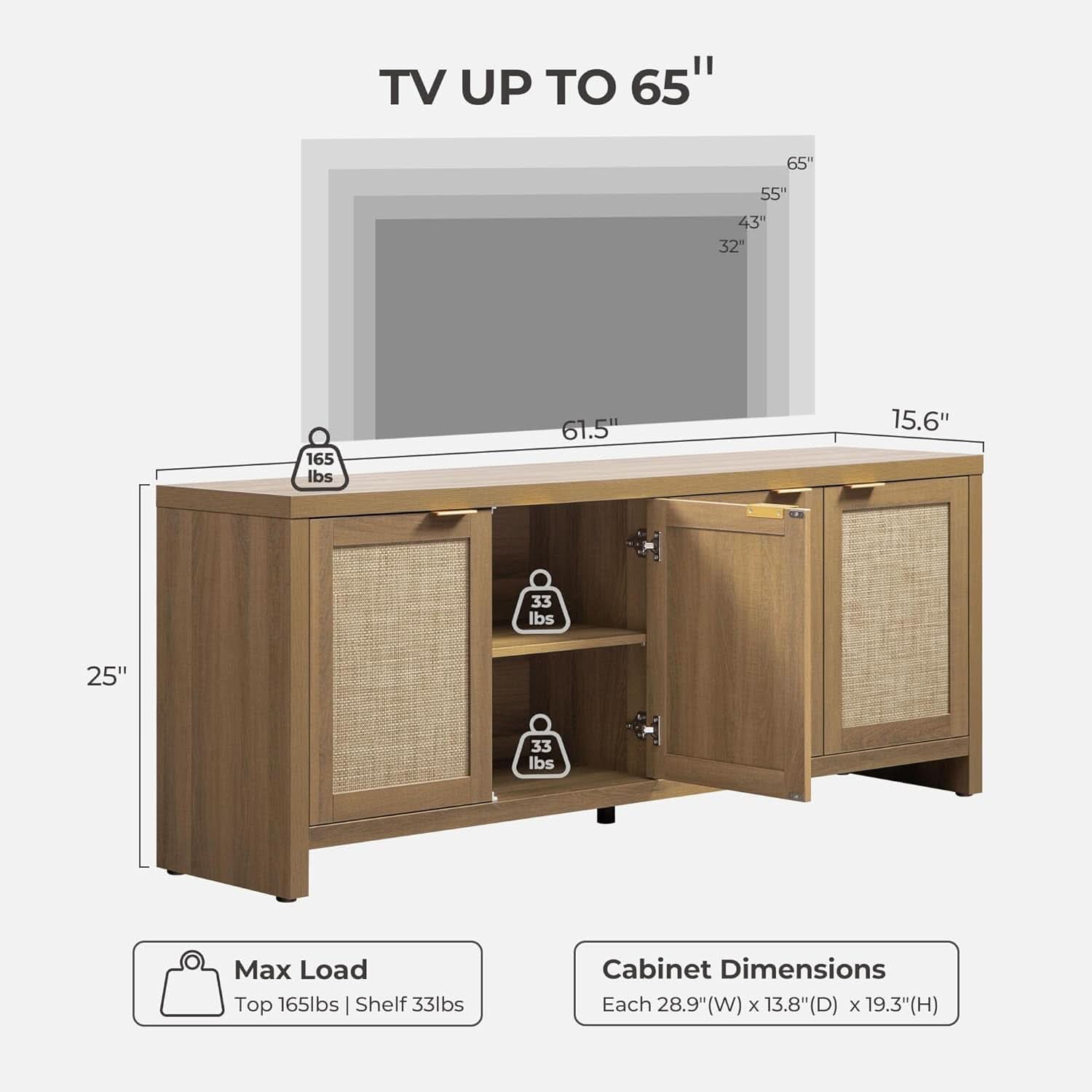 Boho Style Television Console With Rattan Cabinets
