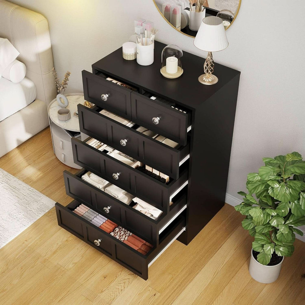 Black Fluted 24 Inch Dresser For Bedroom Storage Solutions