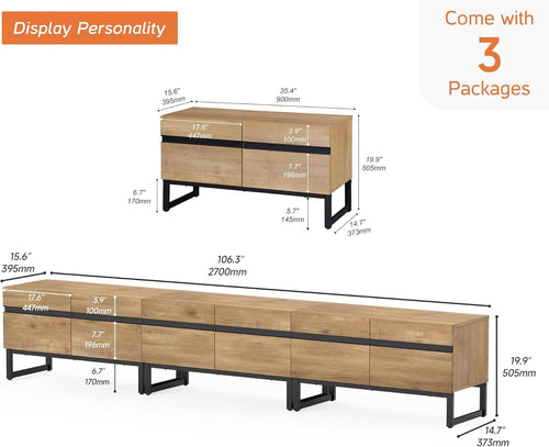 110 Inch Television Stand With Storage Cabinets Oak