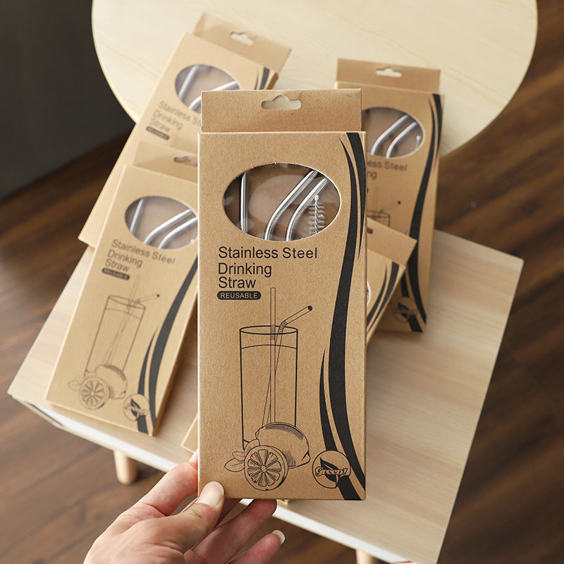 1 Set Reusable Stainless Steel Drinking Straws with Brush