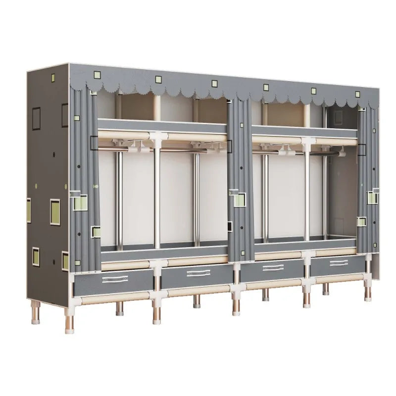 Heavy-duty Portable Wardrobe Clothes Closet Hanging Organization Metal Frame 4 Racks 4 Hanging Rods 4 Drawers Shoe Rack Bedroom