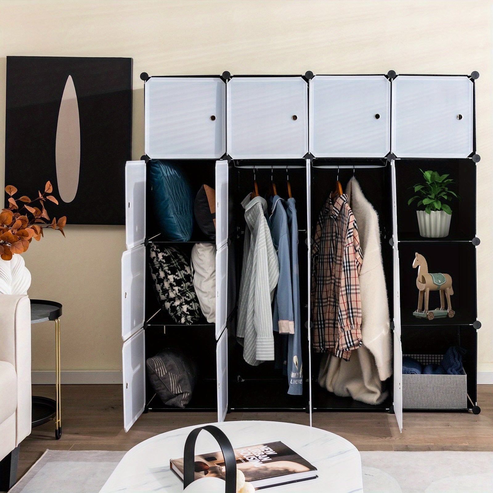 Storage Wardrobe Closet with Hanging Rods