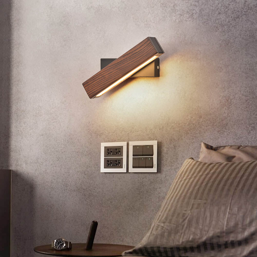 Minimalist Rotatable Wooden LED Wall Lamp for Bedroom
