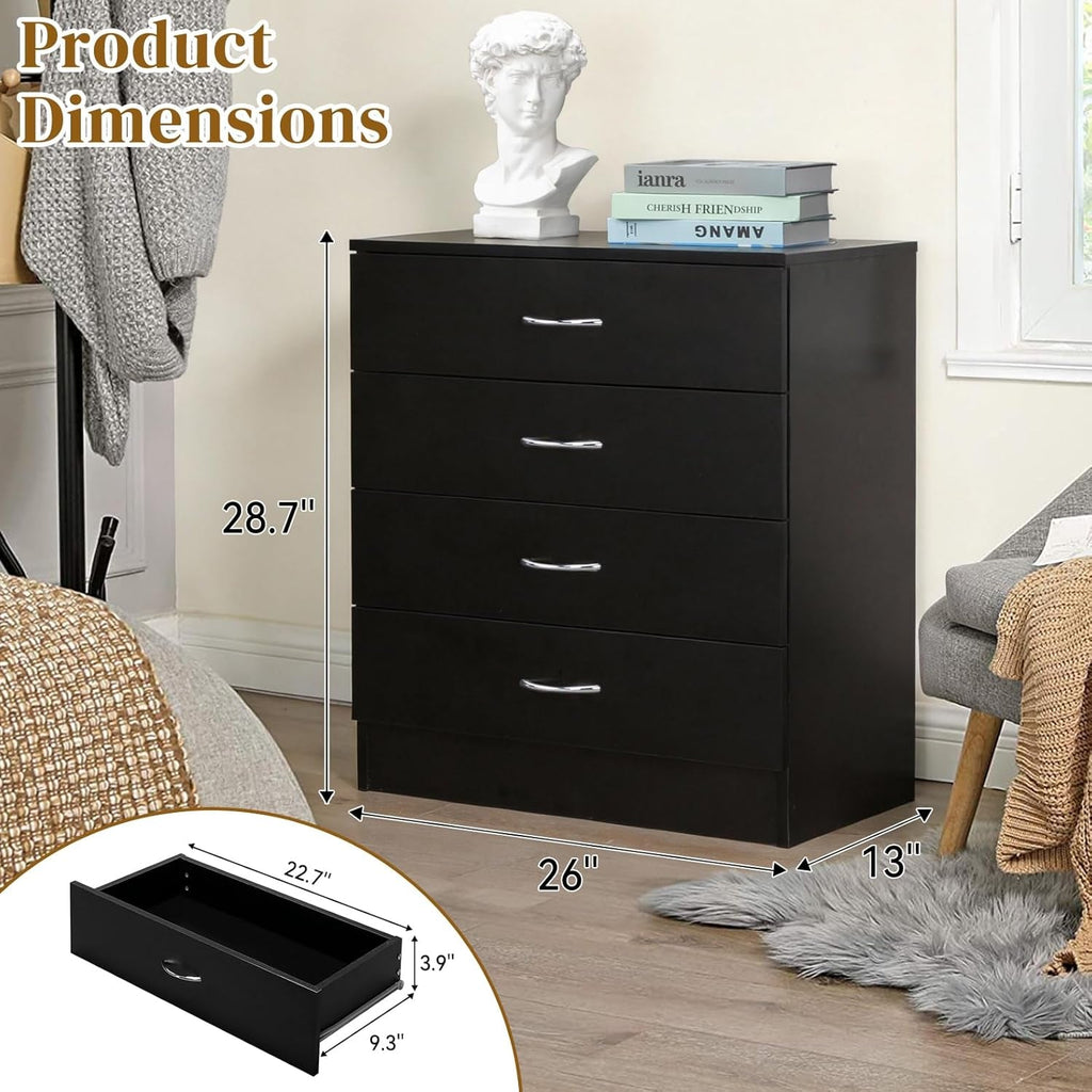 Black Four Drawer Dresser for Bedroom Organization