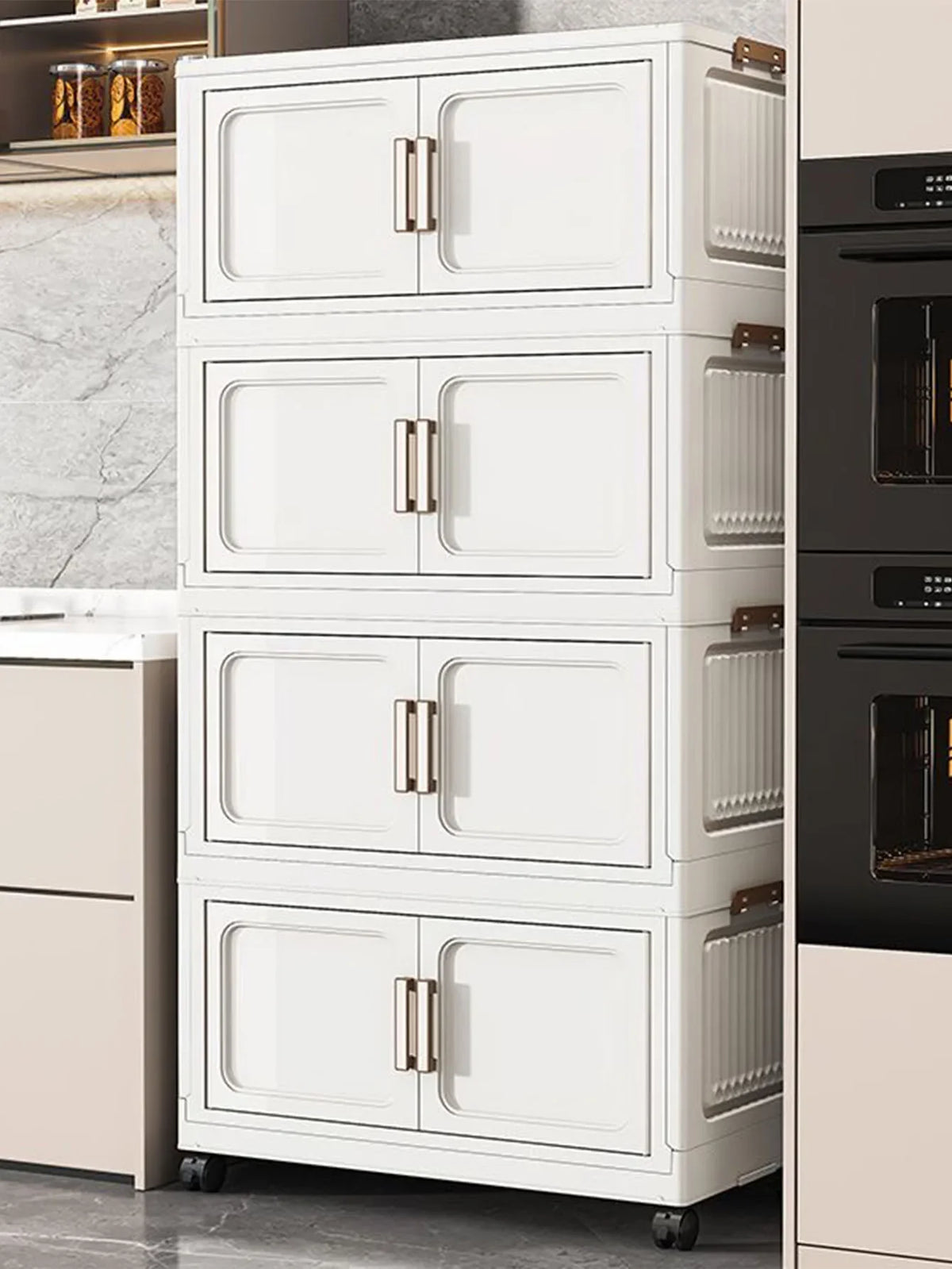 Folding Storage Cabinet with Drawers Home Organization Kitchen Bathroom Bedroom Multi-Functional Compact Closet Space Saver