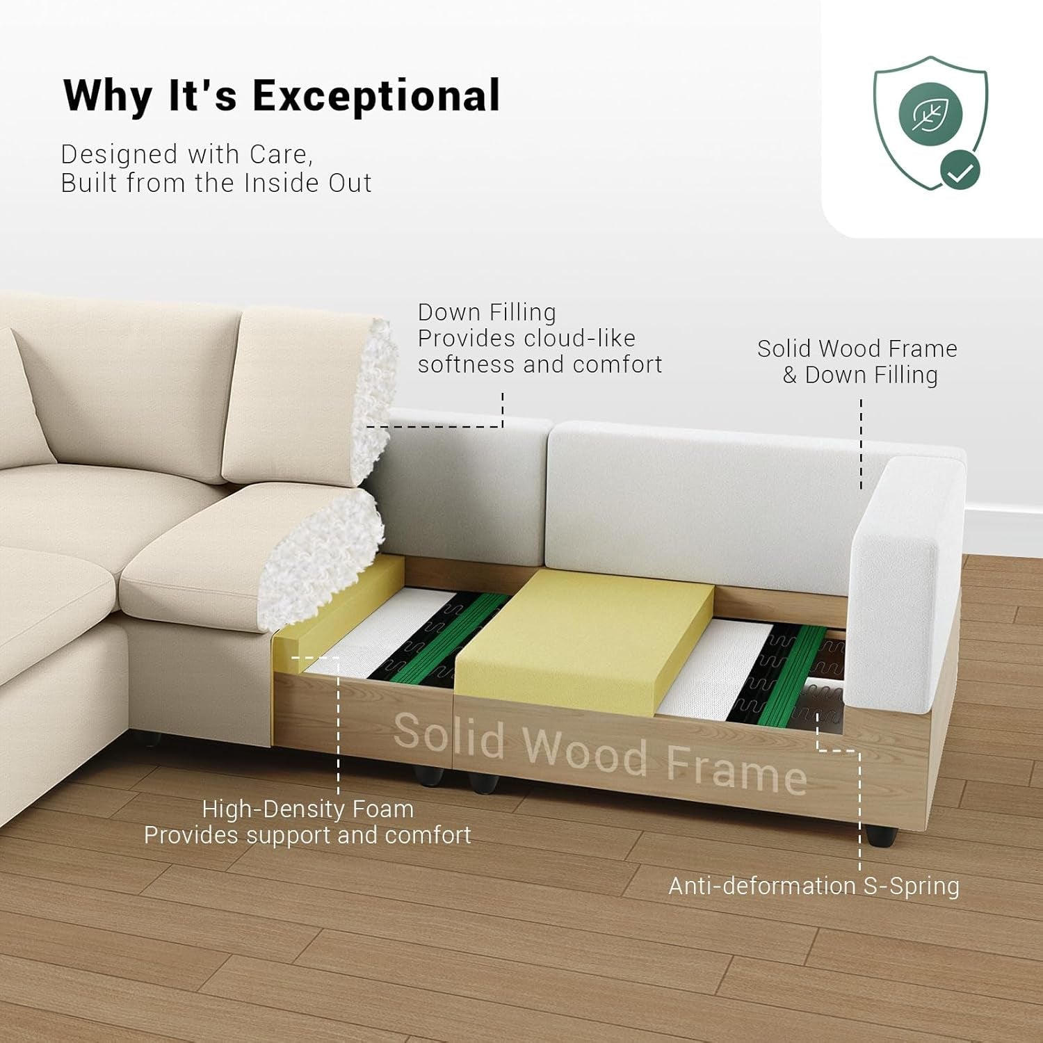 Khaki 68Inch Deep Overstuffed Modular Sectional Sofa
