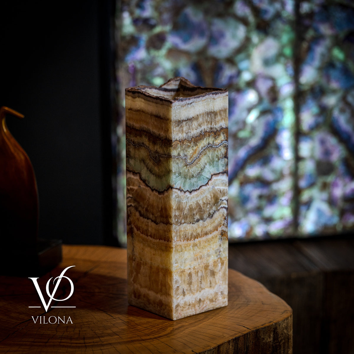 Aqua Onyx Table Lamp - Small - (18" Tall, 6x6" Live Edge Square #6)