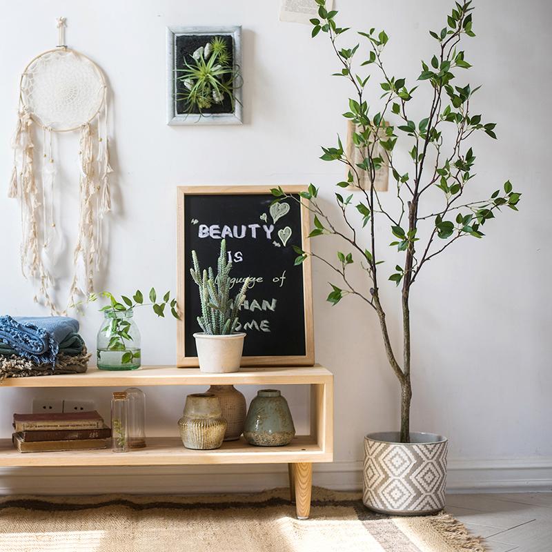 Artificial Minimalist Tree, Green Leaf Faux Tree In Pot