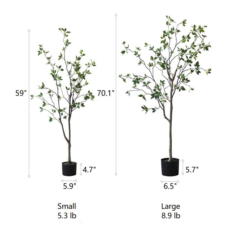 Artificial Minimalist Tree, Green Leaf Faux Tree In Pot