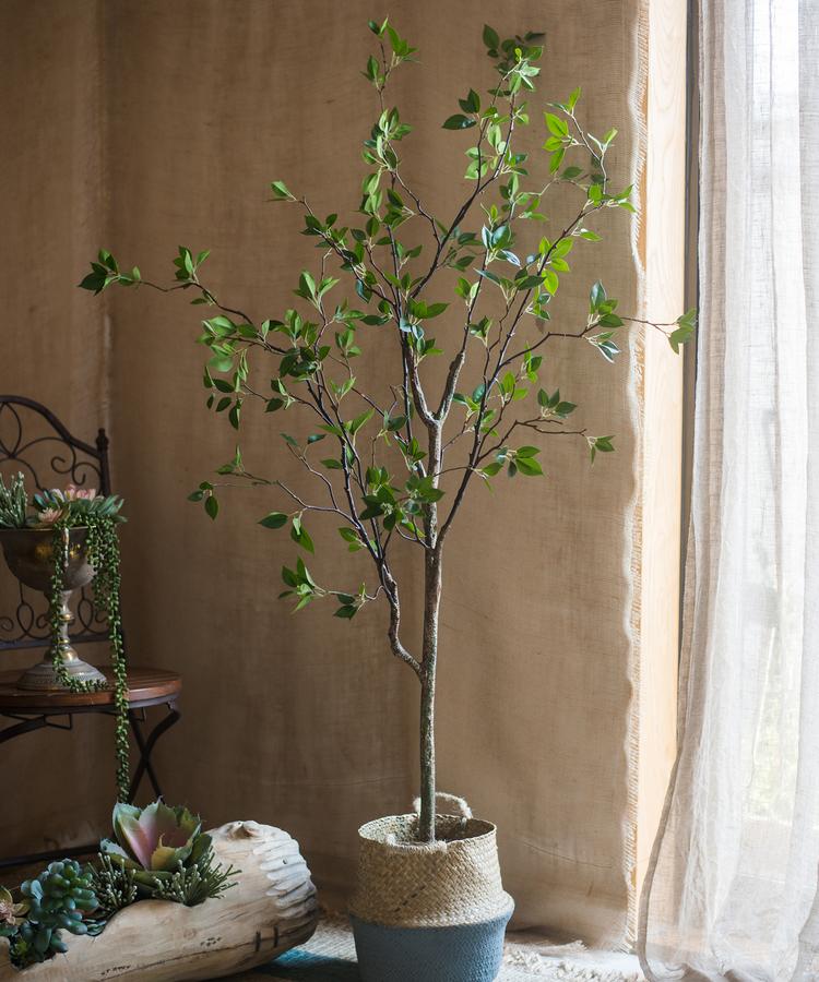 Artificial Minimalist Tree, Green Leaf Faux Tree In Pot