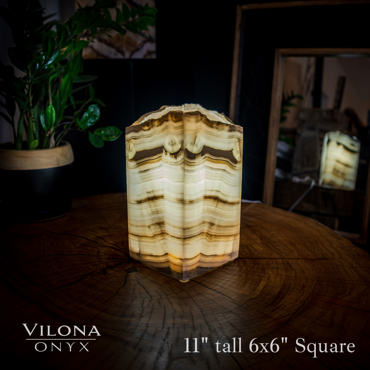 Ashen Glow Onyx Lamp (Small Square Table Lamp #7)