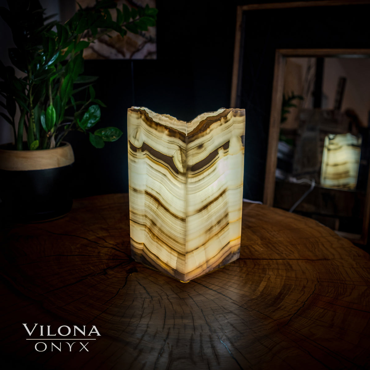 Ashen Glow Onyx Lamp (Small Square Table Lamp #7)