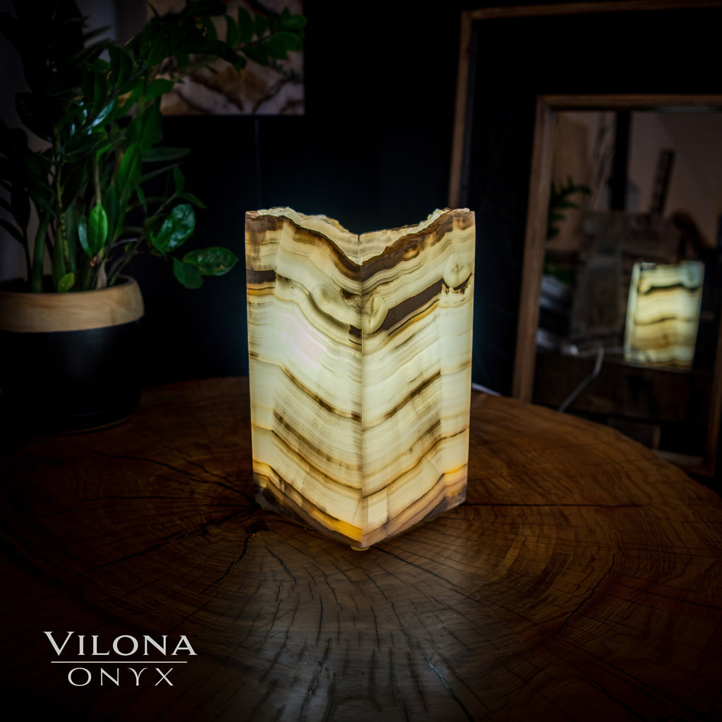 Ashen Glow Onyx Lamp (Small Square Table Lamp #7)