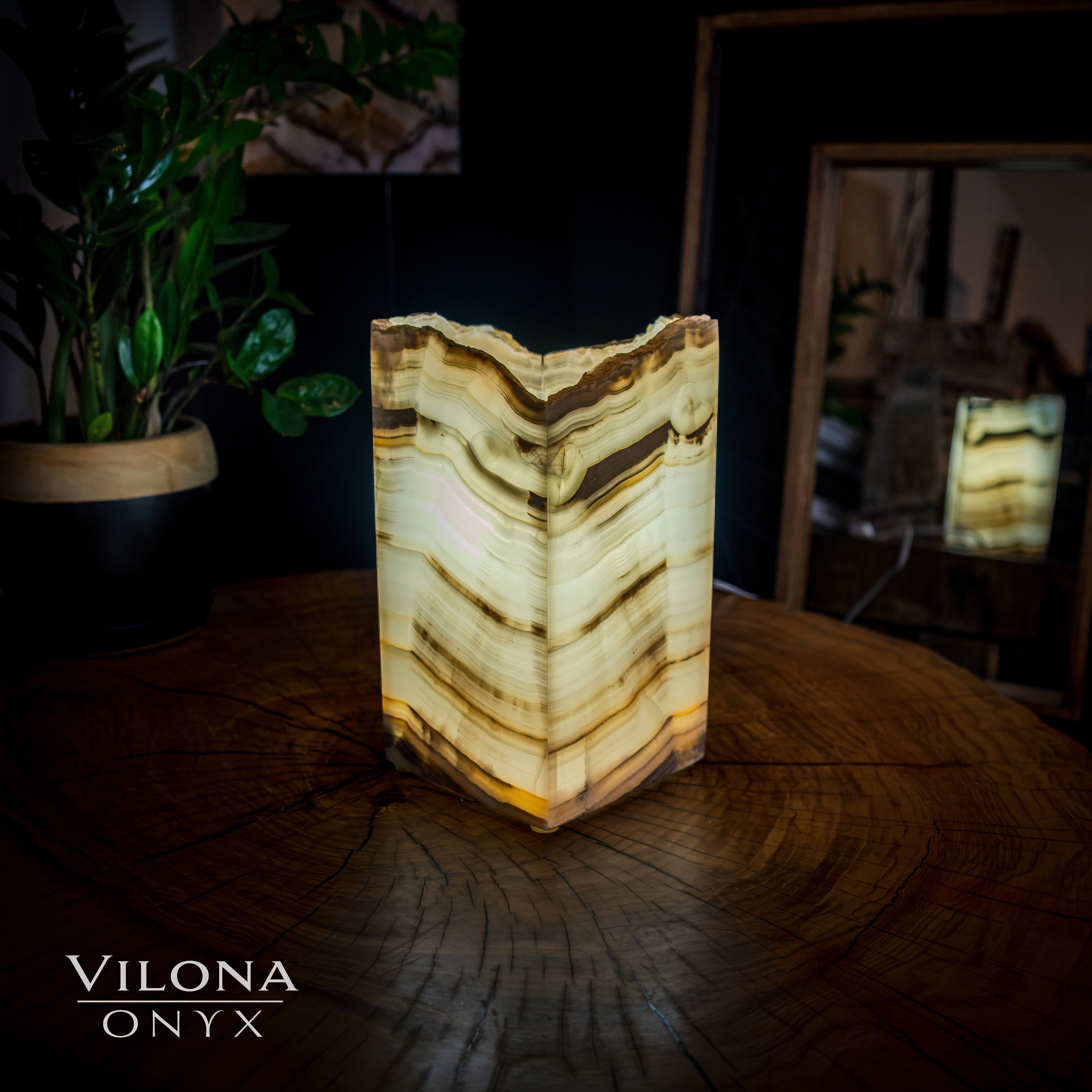 Ashen Glow Onyx Lamp (Small Square Table Lamp #7)