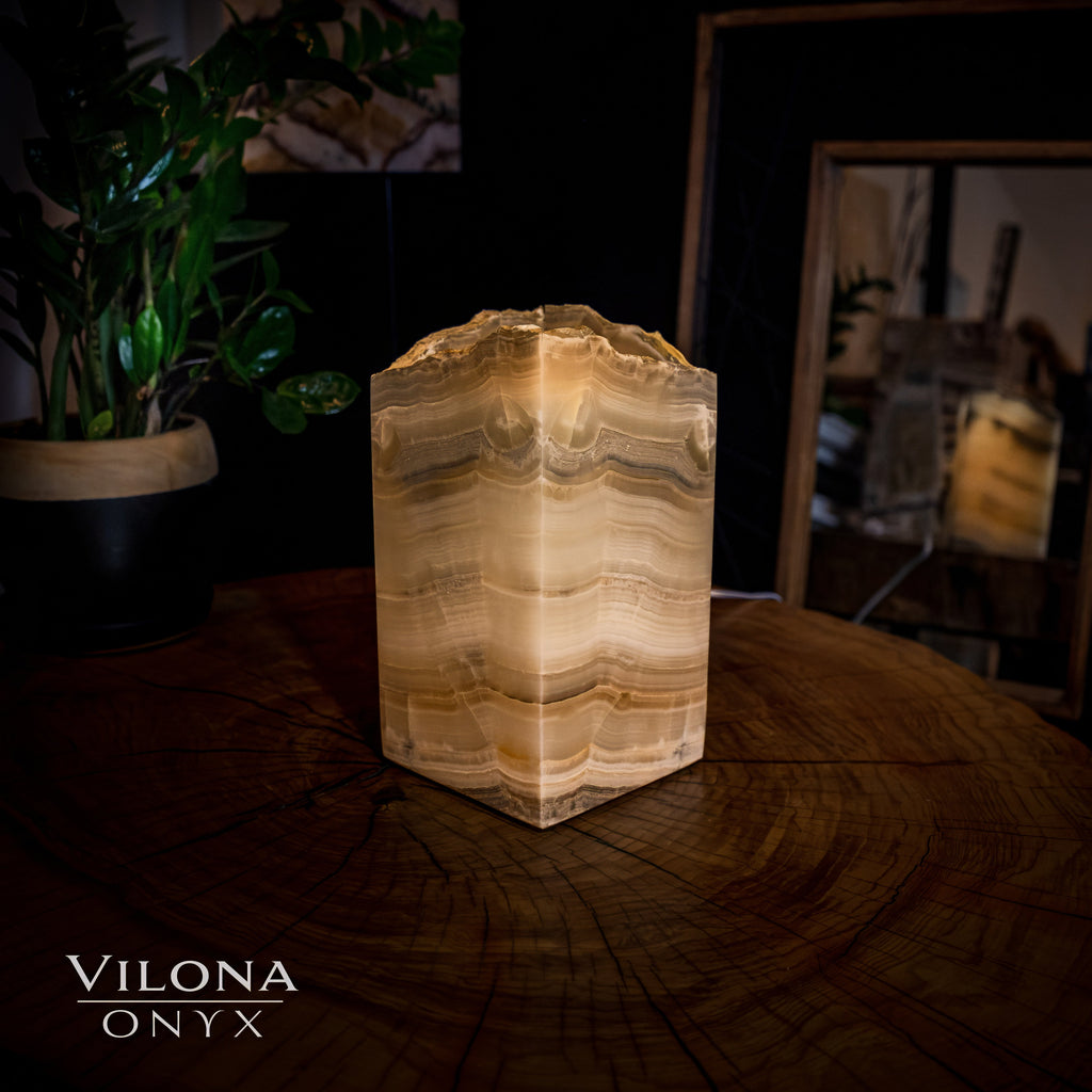Ashen Glow Onyx Lamp (Small Square Table Lamp #7)