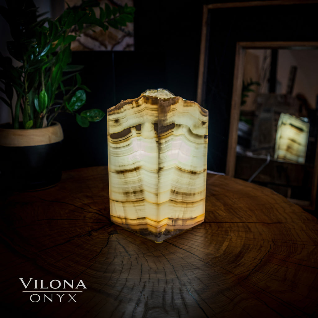 Ashen Glow Onyx Lamp (Small Square Table Lamp #7)