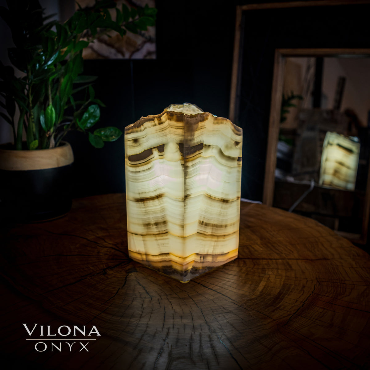Ashen Glow Onyx Lamp (Small Square Table Lamp #7)
