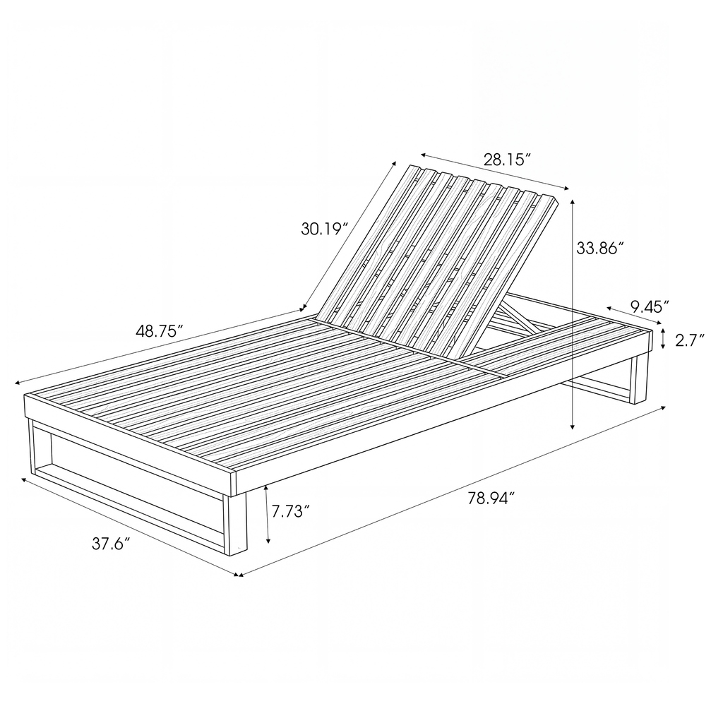 Teak Finish Acacia Wood Chaise Lounge with 1.57-Inch Cushion