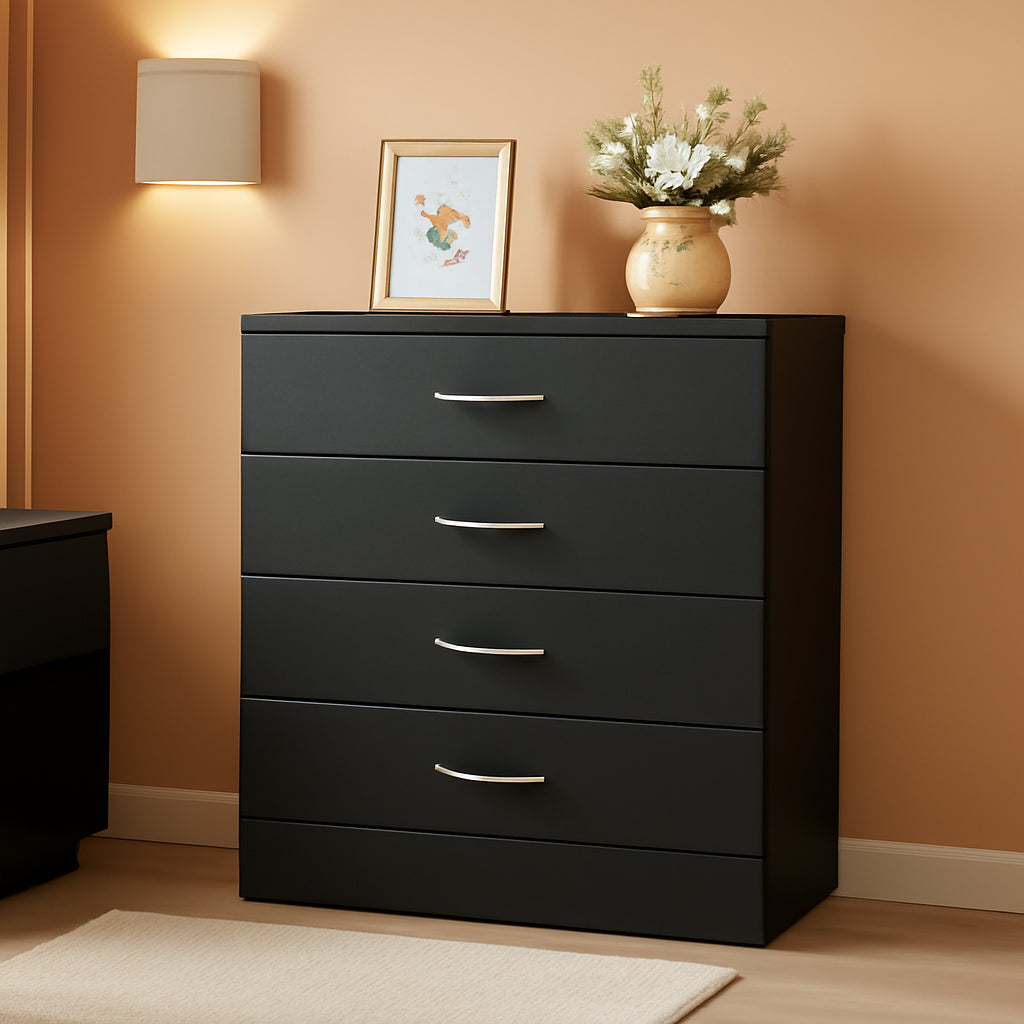 Black Four Drawer Dresser for Bedroom Organization