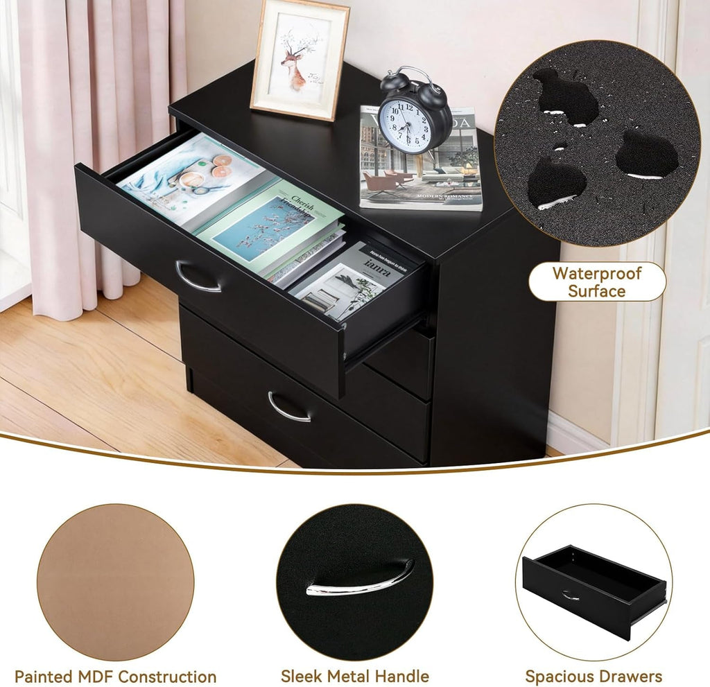 Black Four Drawer Dresser for Bedroom Organization