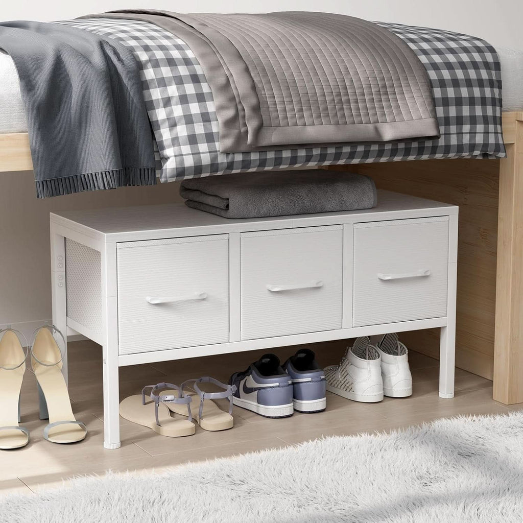 White Closet Storage Organizer With Fabric Drawers