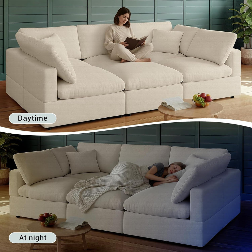 Khaki 68Inch Deep Overstuffed Modular Sectional Sofa