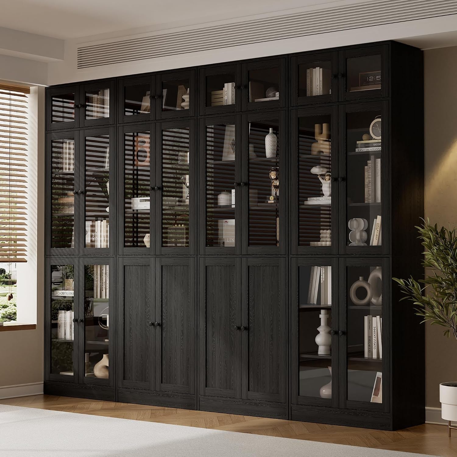 7 Tier Black Wooden Bookcase Bedroom Office Display