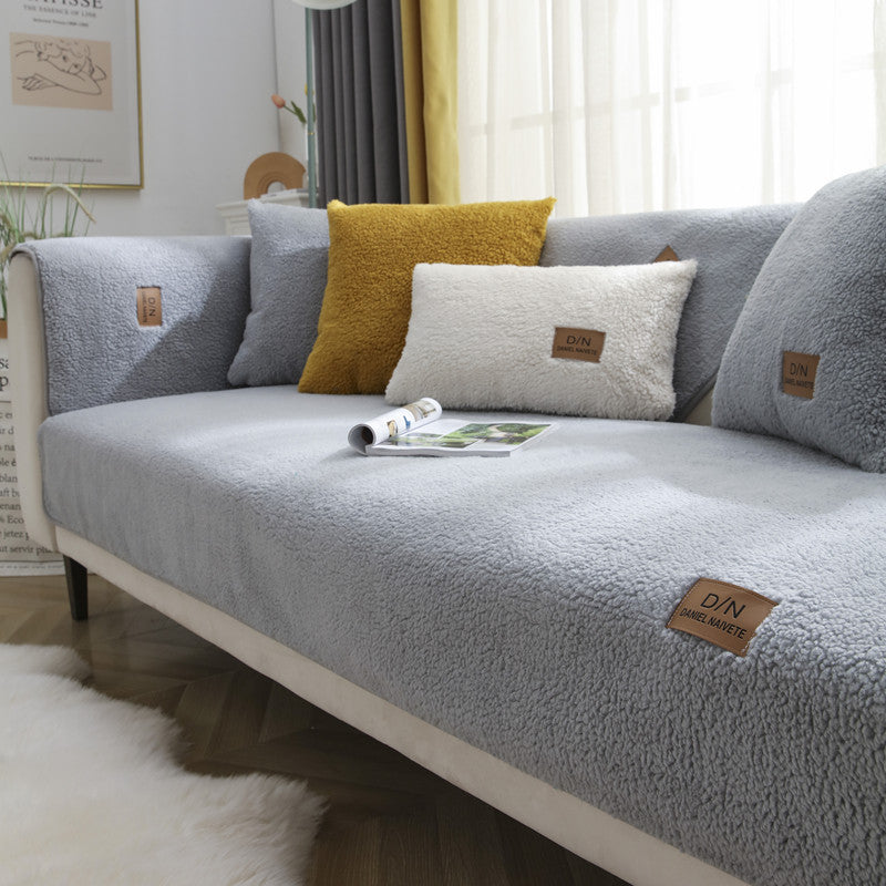 Non-Slip Lamb Fleece Sofa Cover for Winter Comfort