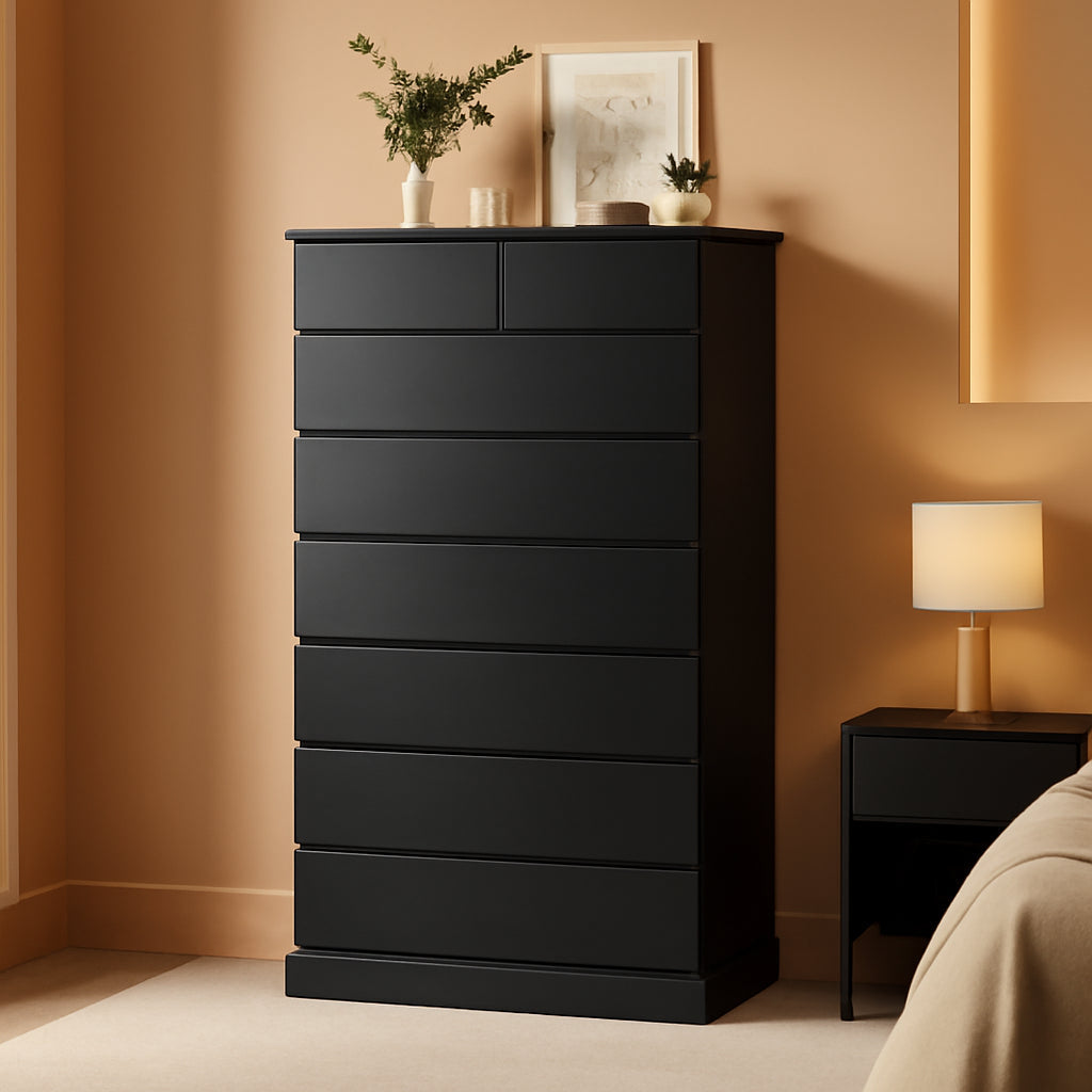 Black Tall Dresser With 8 Drawers Bedroom Storage Solution