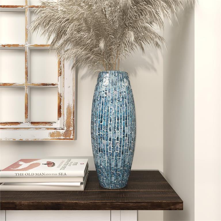 Blue Mother of Pearl Shell Handmade Mosaic Inspired Decorative Vase