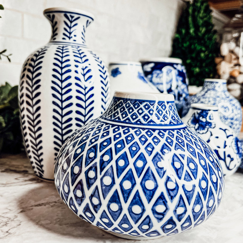 Blue Porcelain Plant Vases Set, Modern Indoor Decorative Planters For Home