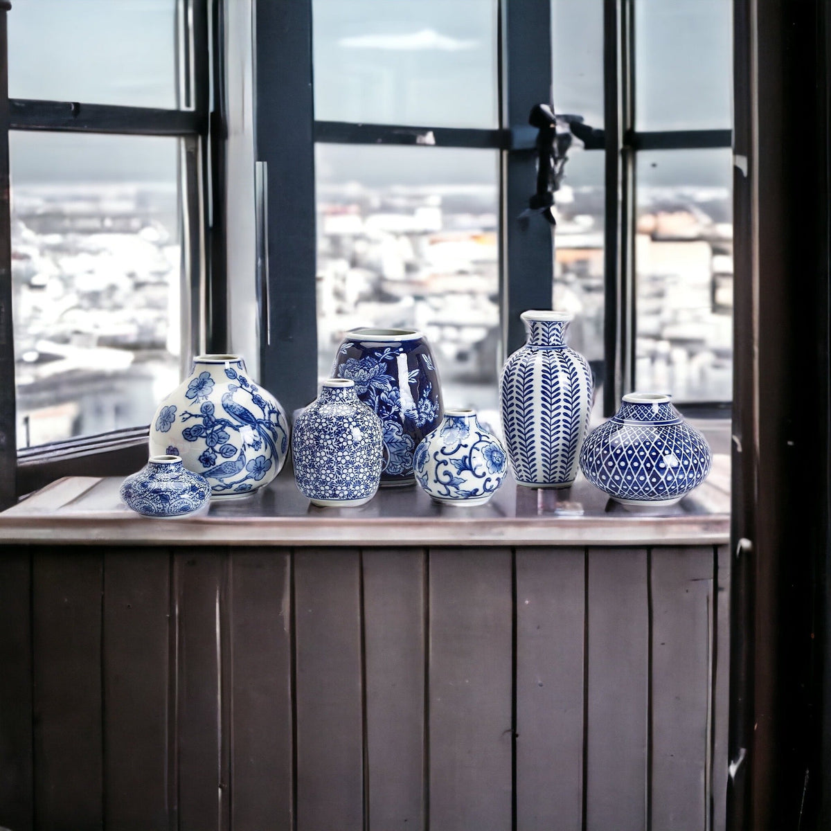 Blue Porcelain Plant Vases Set, Modern Indoor Decorative Planters For Home