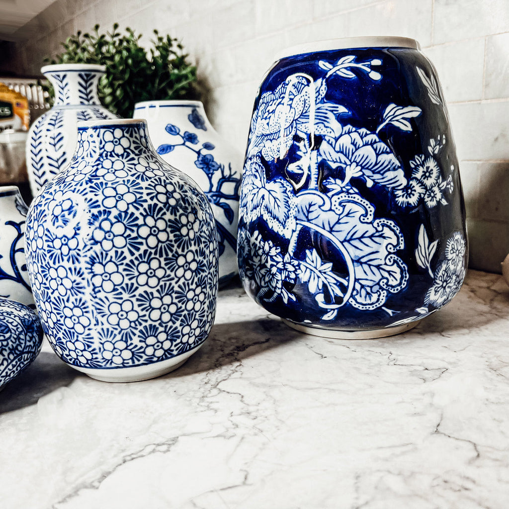 Blue Porcelain Plant Vases Set, Modern Indoor Decorative Planters For Home