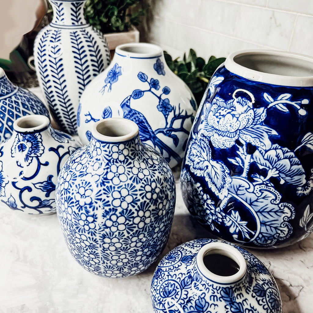 Blue Porcelain Plant Vases Set, Modern Indoor Decorative Planters For Home
