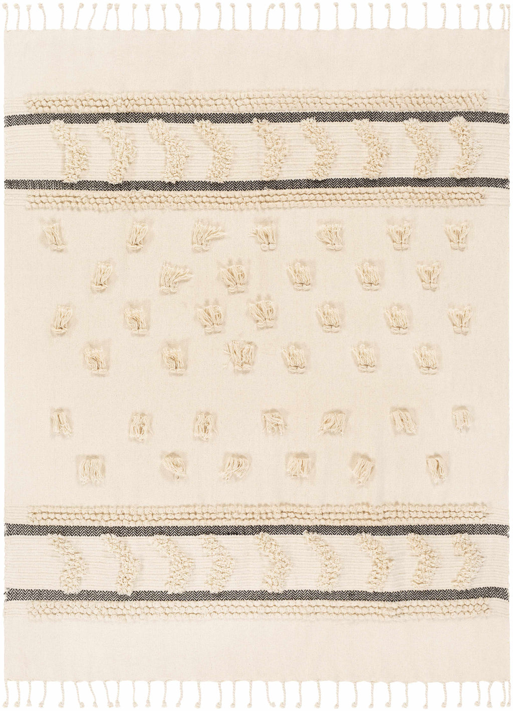 Boondall Ivory Cotton Throw Blanket with tassels