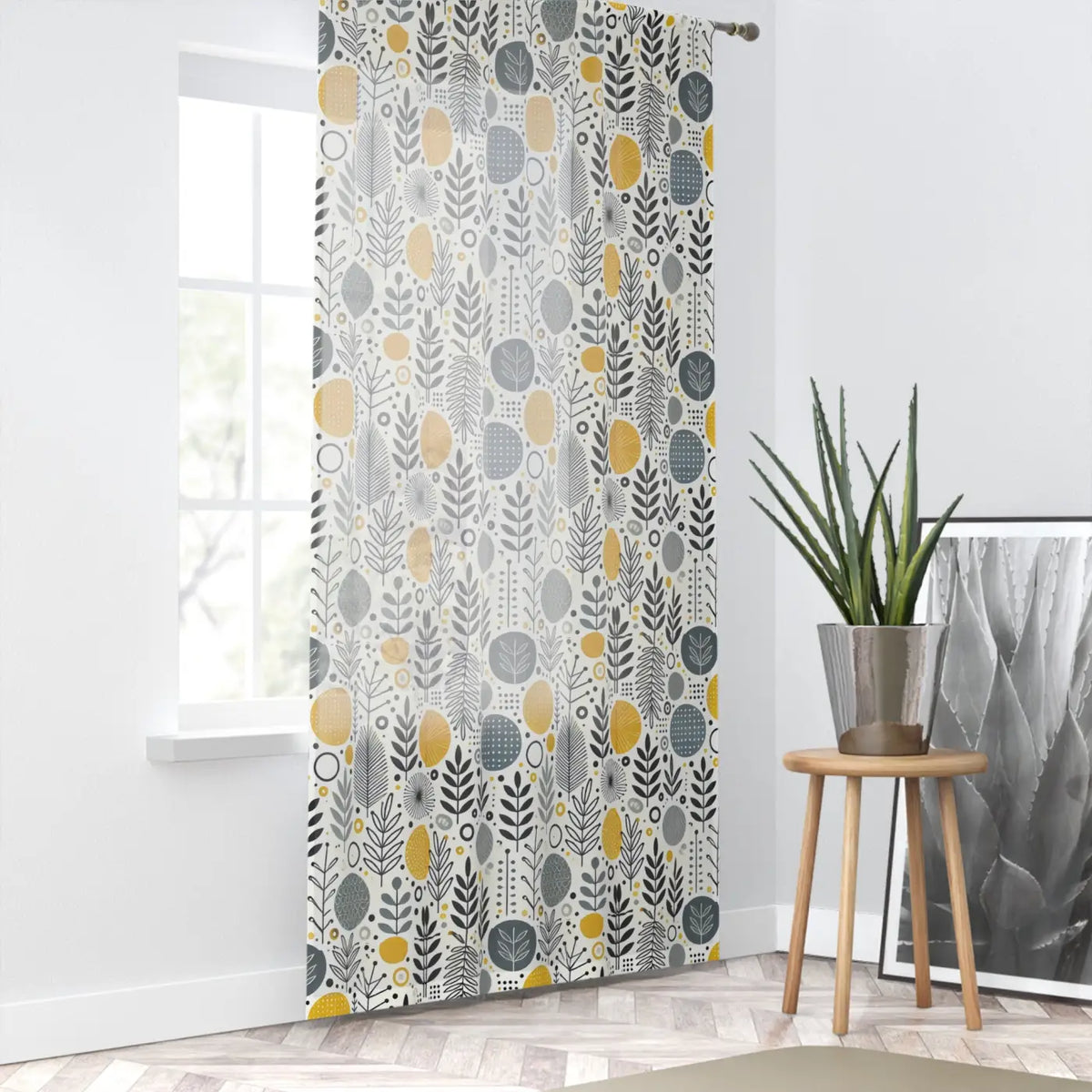 DipaliZ Modern Floral Yellow Curtains Botanical Pattern
