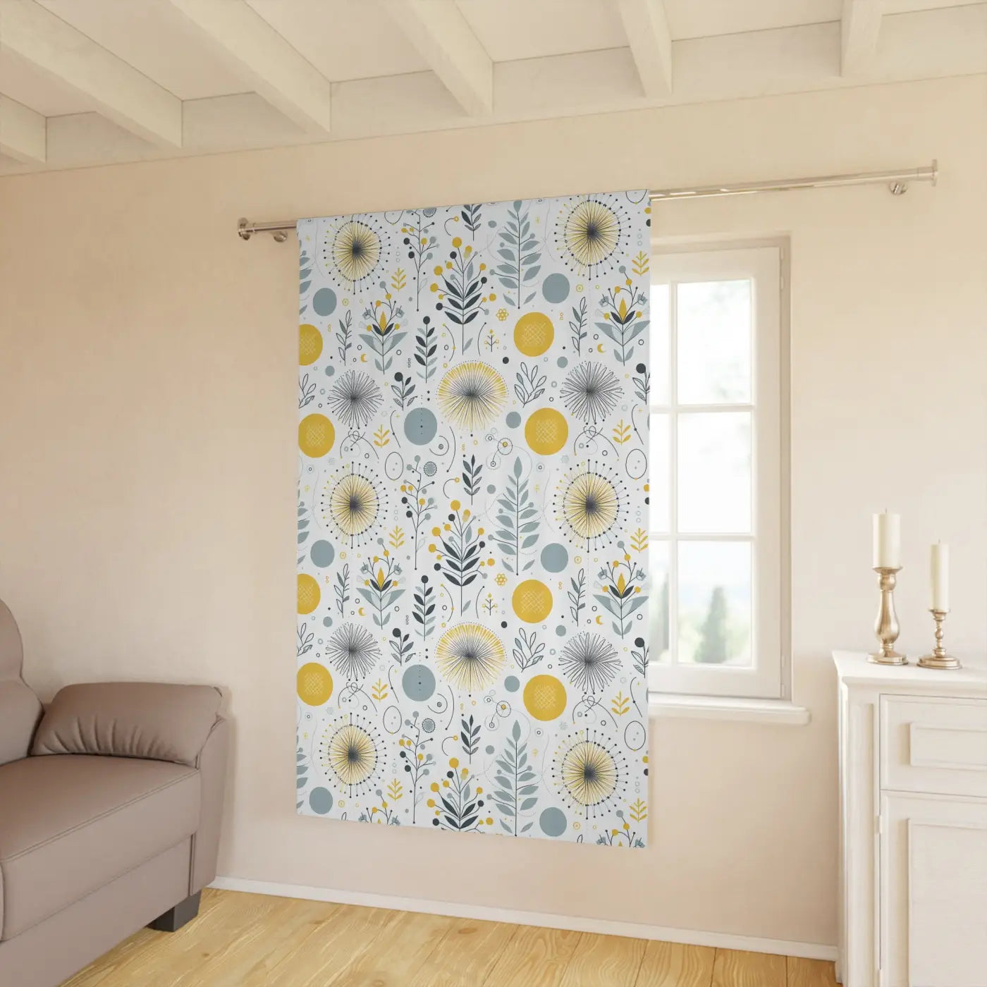 DipaliZ Botanical Yellow Pattern Curtain 54x84 Polyester