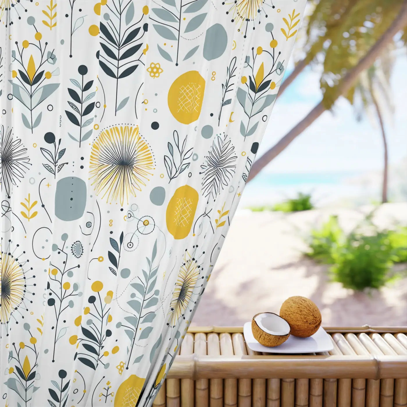 DipaliZ Botanical Yellow Pattern Curtain 54x84 Polyester