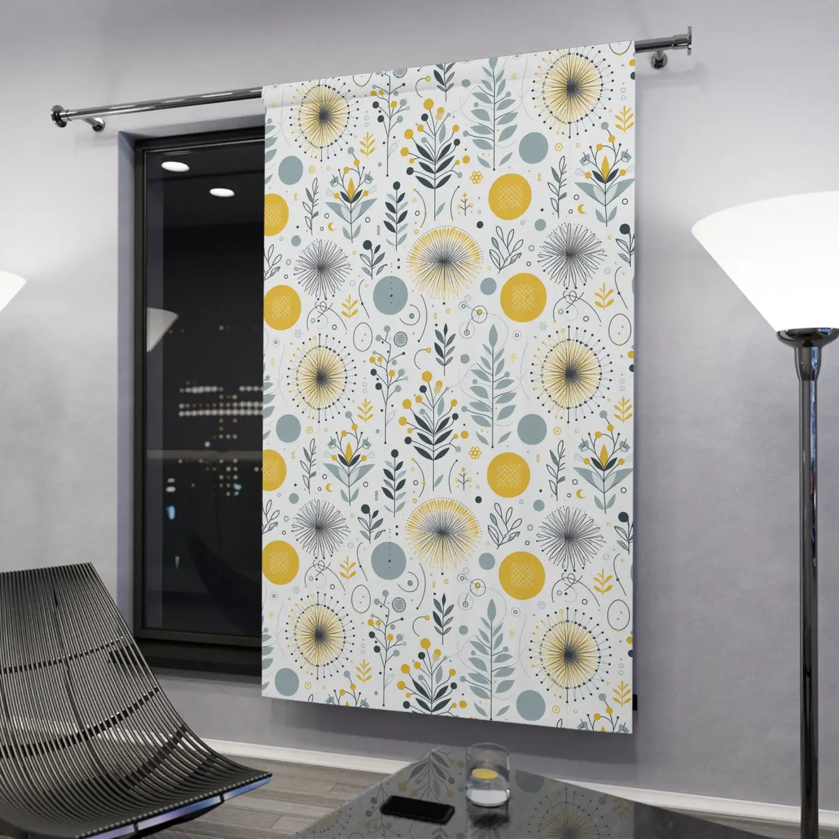 DipaliZ Botanical Yellow Pattern Curtain 54x84 Polyester